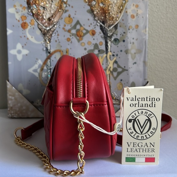 Valentino Orlandi Red Gold Hardware Chain Crossbody Bag 8Wx6Hin. - Picture 5 of 15
